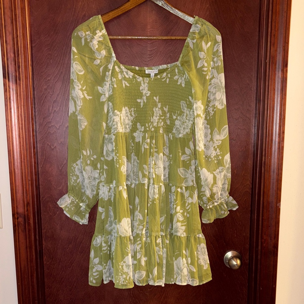 NWOT Patrons of Peace Green Floral Mini Dress